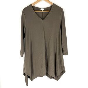 Garnet Hill Popover Tunic Top Size Small Olive Popover Terry Knit V Neck Fairy